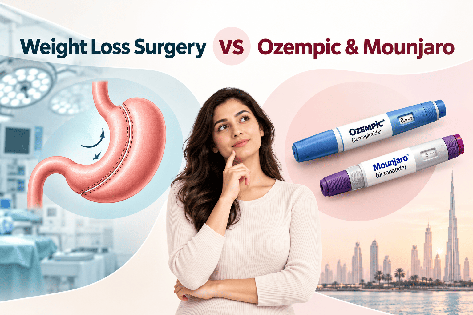 Weight loss surgery vs Ozempic and Mounjaro for obesity treatment in Dubai
